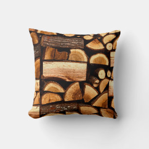 Texture. Pile of chopped fire wood stored, winterw Cushion
