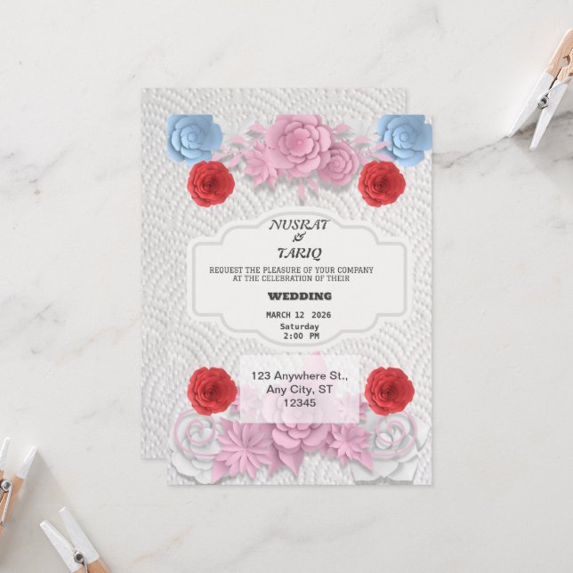 Texture Simple Floral Islamic Wedding Invitation (Front/Back In Situ)