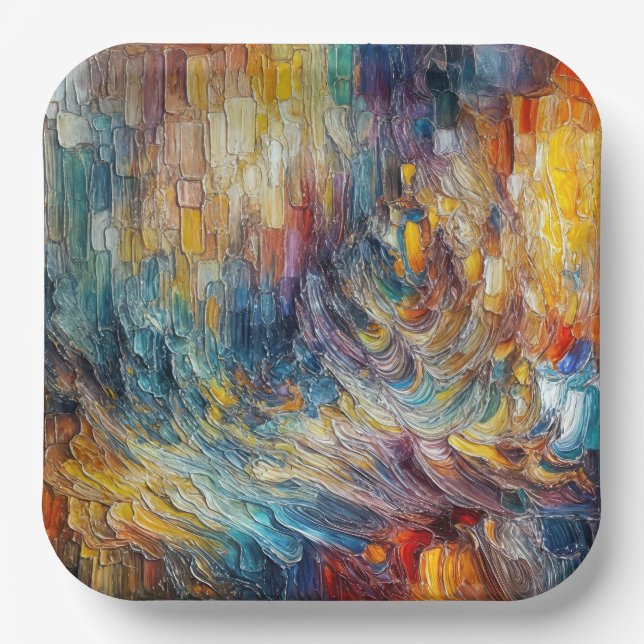 Texture Thick Paint Abstract Paper Plate (Front)