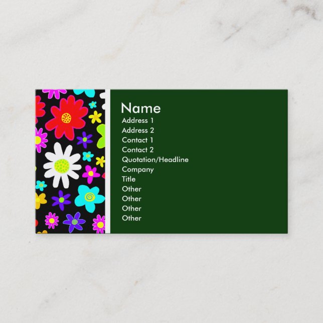Texture Tone (Cartoon Flowers) Dark Green Business Card (Front)