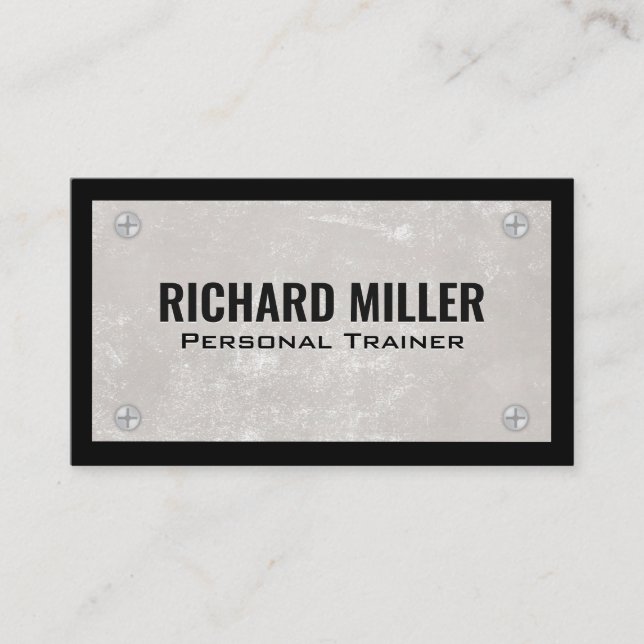 Texture Wall | Metal Screws | Black Border Business Card (Front)