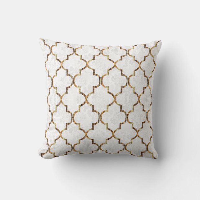 Texture White & Gold Quatrefoil Pattern Cushion (Front)