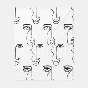 Texture with abstract faces. One continuous line p Fleece Blanket