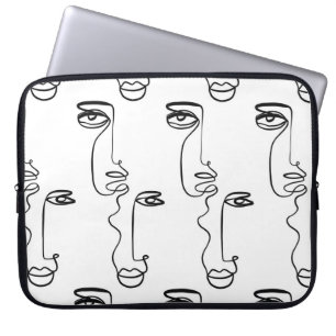 Texture with abstract faces. One continuous line p Laptop Sleeve