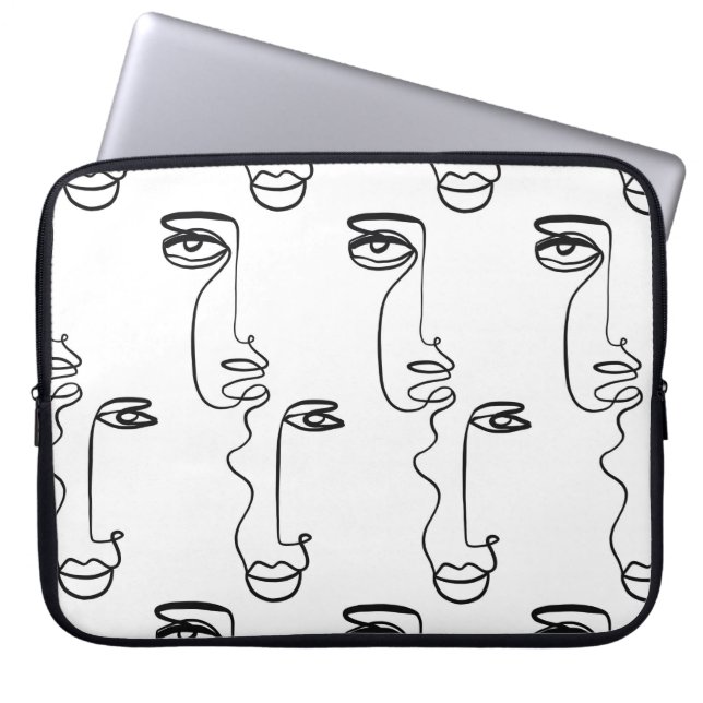 Texture with abstract faces. One continuous line p Laptop Sleeve (Front)