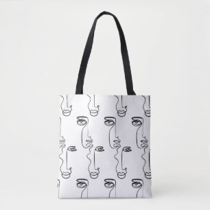Texture with abstract faces. One continuous line p Tote Bag