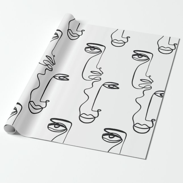 Texture with abstract faces. One continuous line p Wrapping Paper (Unrolled)