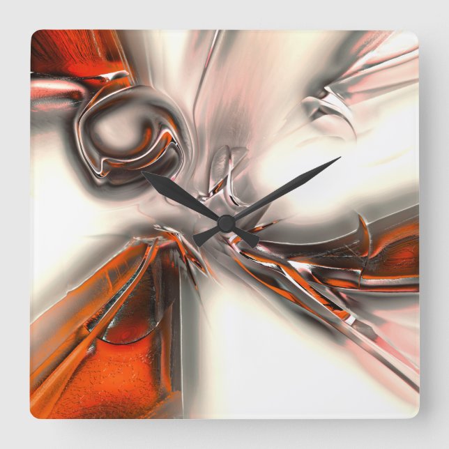 Texture with intense orange and pearly or metallic square wall clock (Front)
