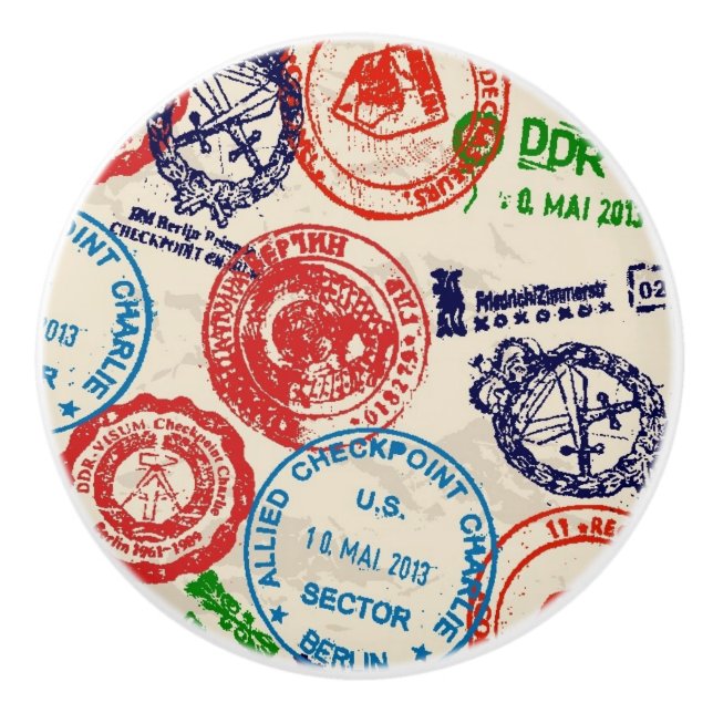 Texture with real stamps. ceramic knob (Front)