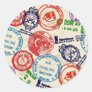 Texture with real stamps. classic round sticker