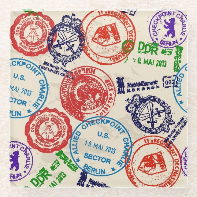 Texture with real stamps. glass coaster (Front)