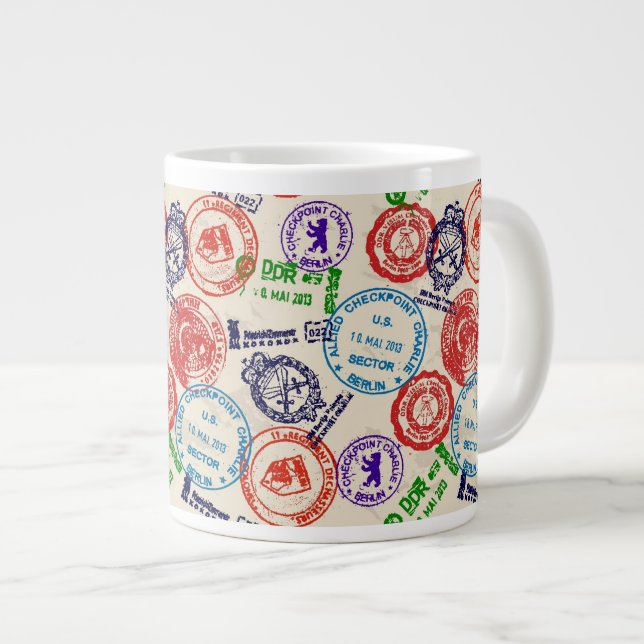 Texture with real stamps. large coffee mug (Front Right)