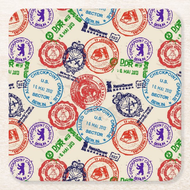 Texture with real stamps. square paper coaster (Front)