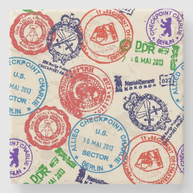 Texture with real stamps. stone coaster (Front)