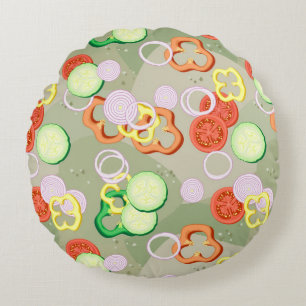 Texture With Slices Of Vegetables Round Cushion