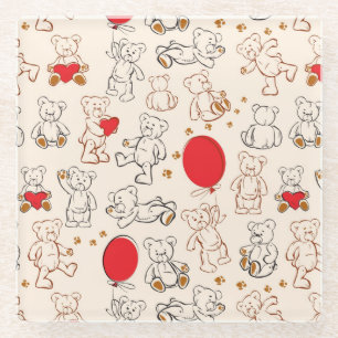 Texture With Teddy Bears Glass Coaster