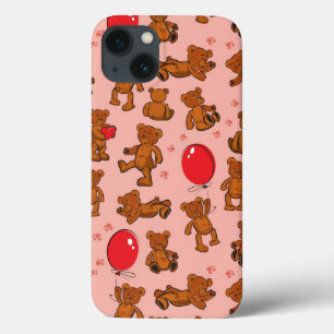 Texture With Teddy Bears, Hearts iPhone 13 Case