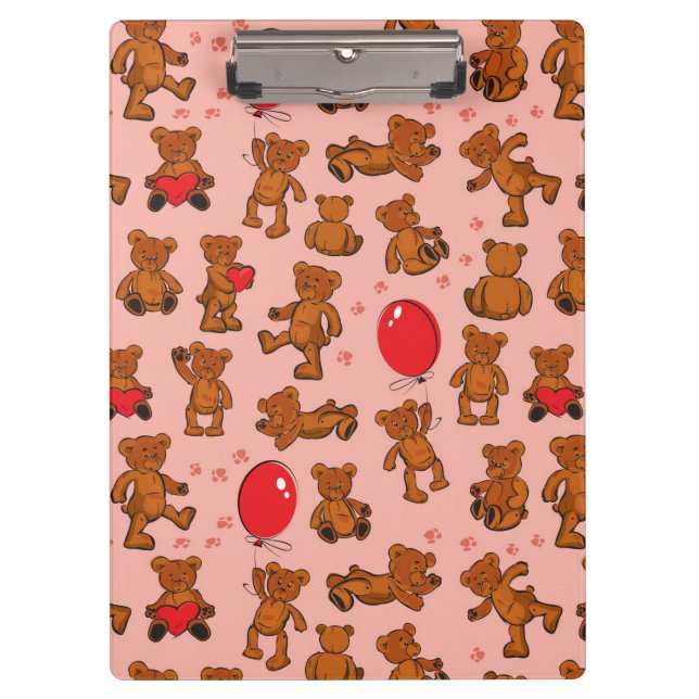 Texture With Teddy Bears, Hearts Clipboard (Front)
