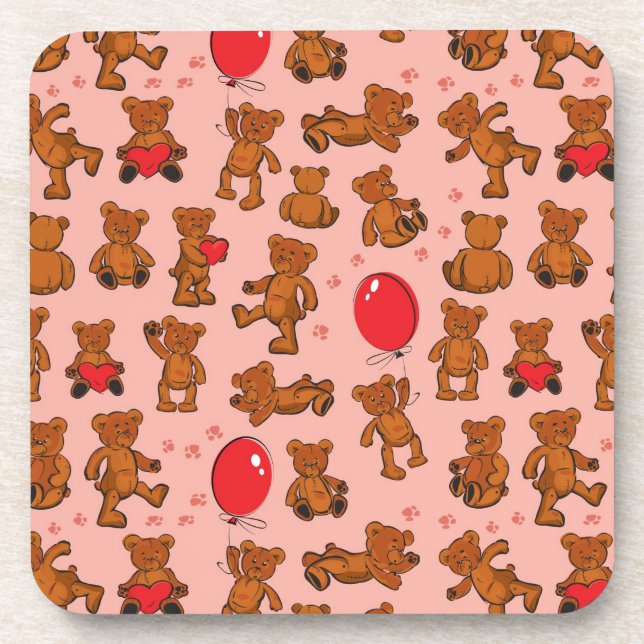 Texture With Teddy Bears, Hearts Coaster (Front)