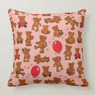 Texture With Teddy Bears, Hearts Cushion
