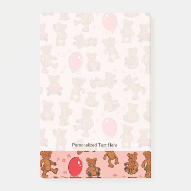 Texture With Teddy Bears, Hearts Post-it Notes (Front)