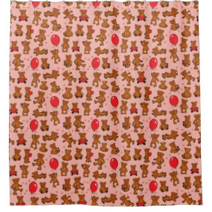 Texture With Teddy Bears, Hearts Shower Curtain