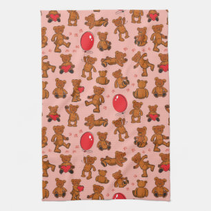 Texture With Teddy Bears, Hearts Tea Towel