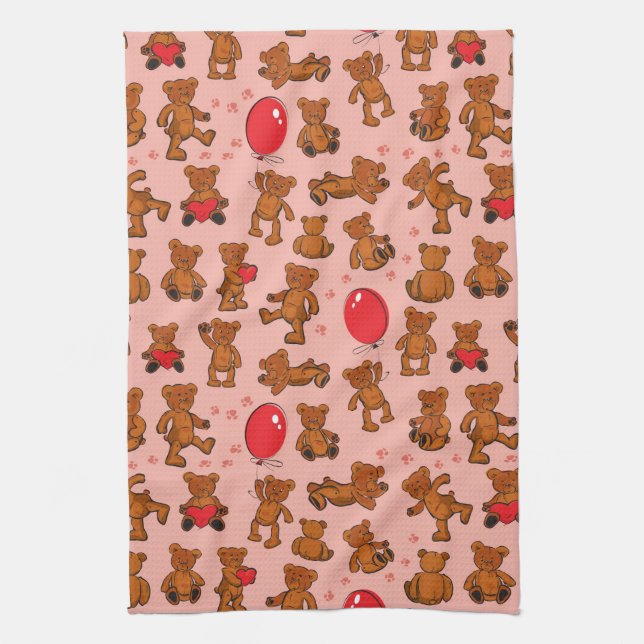 Texture With Teddy Bears, Hearts Tea Towel (Vertical)
