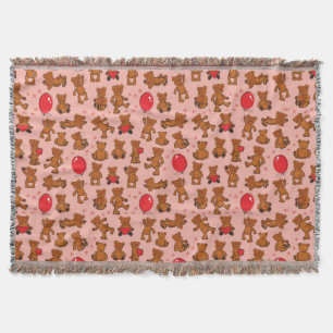 Texture With Teddy Bears, Hearts Throw Blanket