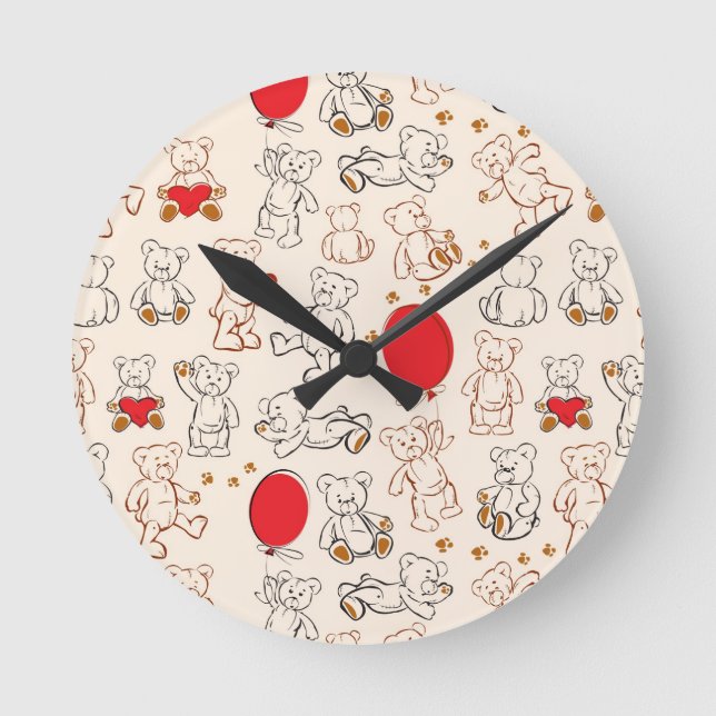 Texture With Teddy Bears Round Clock (Front)