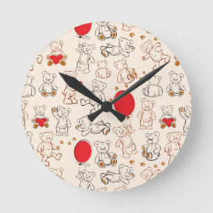 Texture With Teddy Bears Round Clock