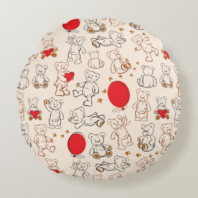 Texture With Teddy Bears Round Cushion (Front)