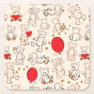 Texture With Teddy Bears Square Paper Coaster