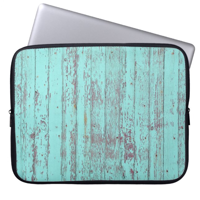 Texture wood barn aqua background laptop sleeve (Front)