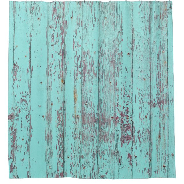 Texture wood barn aqua background shower curtain (Front)