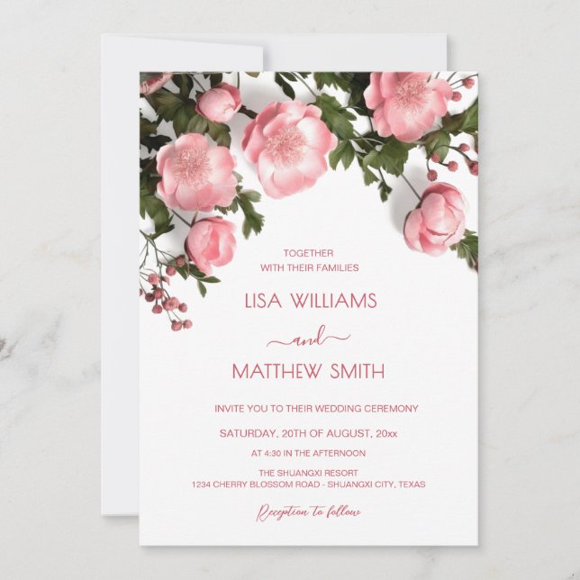  Textured 3D Roses  White Wedding  | Photo Invitation (Front)