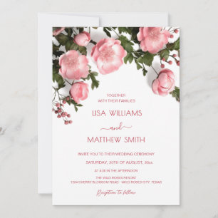 Textured 3D Roses White Wedding Photo Invitation