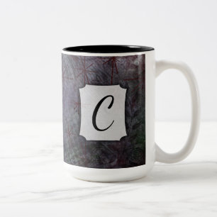Textured Abstract Art w/ Cool Colours & Monogram Two-Tone Coffee Mug