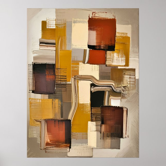 Textured Abstract Blocks – Warm Earth Tone Modern  Poster (Front)
