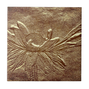 Textured Aged Daisy Floral Art Tile