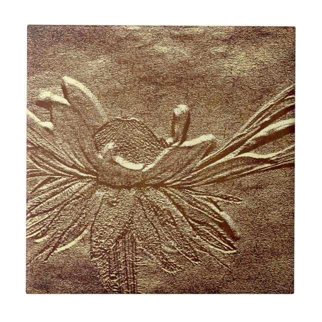 Textured Aged Daisy Floral Art Tile (Front)