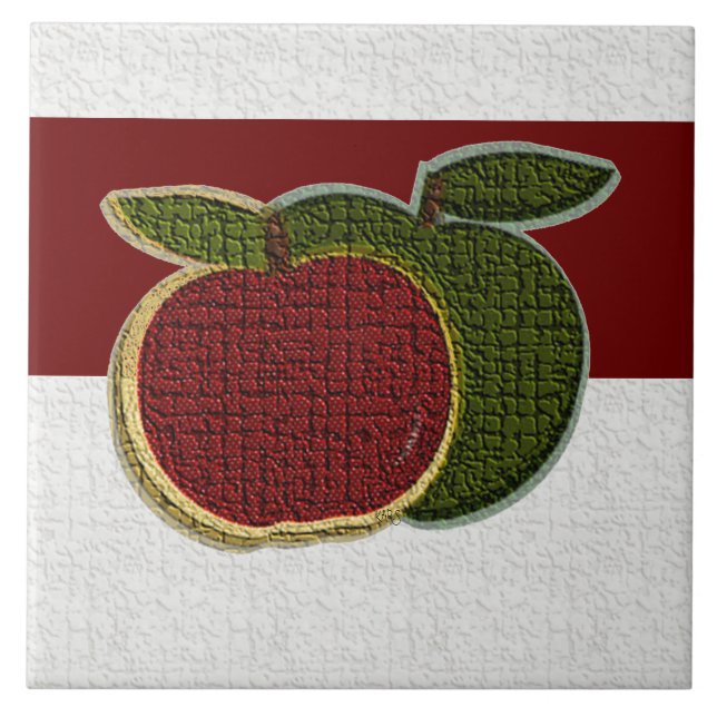 Textured Apples (cranberry/white) Ceramic Tile (Front)