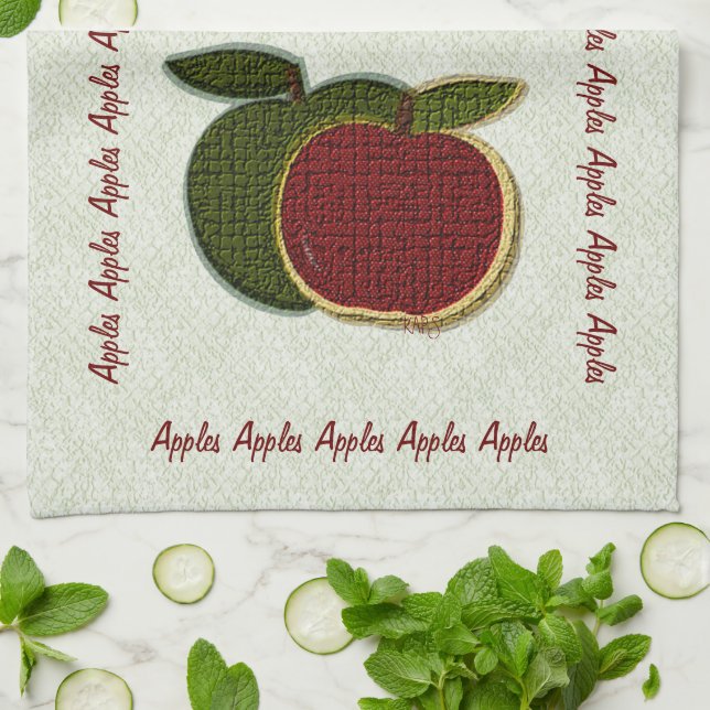 Textured  Apples (mint) Tea Towel (Folded)