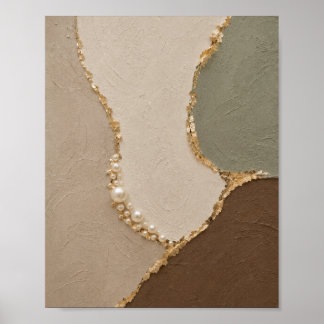 Textured Beige, Sage Green & Gold Modern Organic Poster