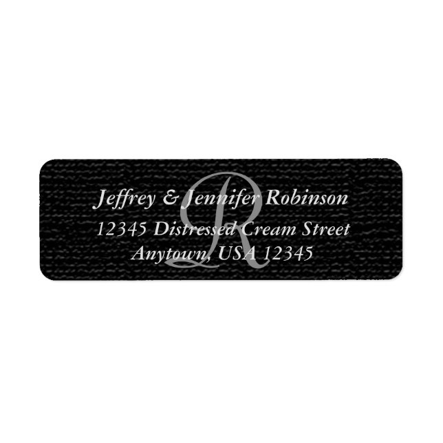 Textured Black Elegant Monogram Return Address Label (Front)