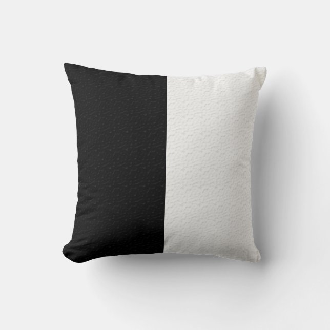 Textured Black White Two Colour Half Stripes Cushion (Front)
