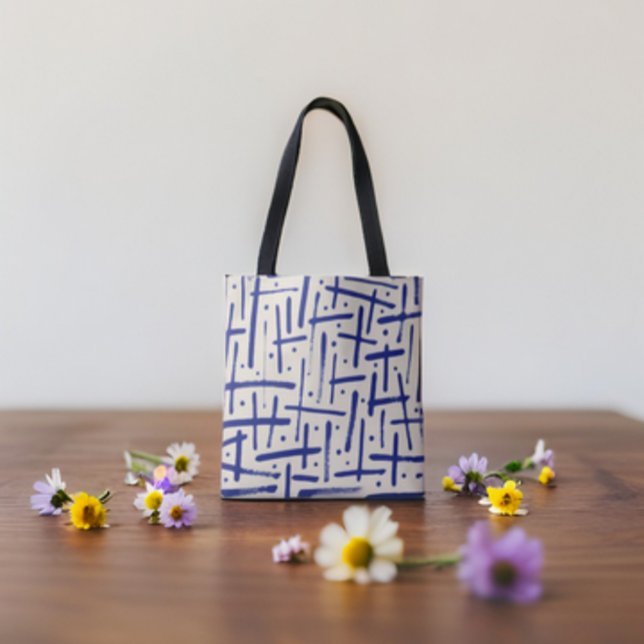 Textured Blue Brushstrokes and Dots Pattern Tote Bag (Creator Uploaded)