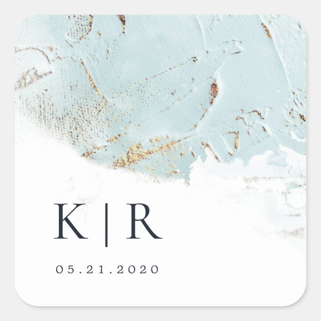 textured blue gold faux foil Elegant Wedding Square Sticker (Front)