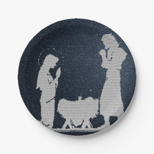 Textured Blue Nativity Paper Plate