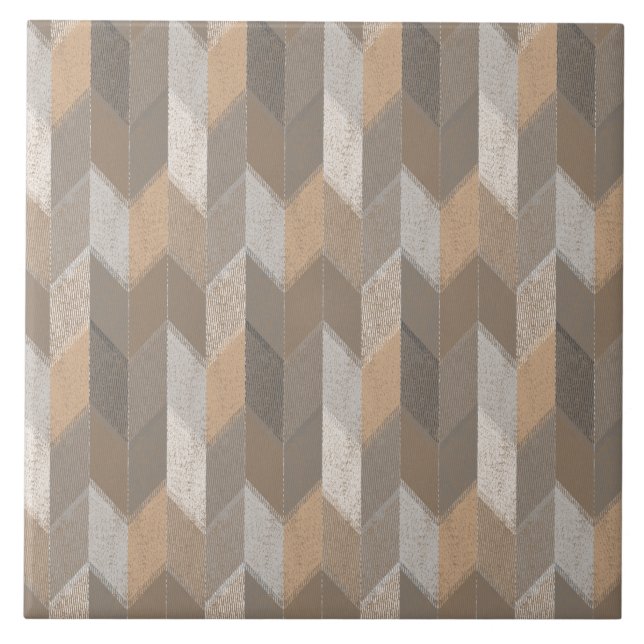 Textured Blue, Yellow, Olive Chevron. Ceramic Tile (Front)